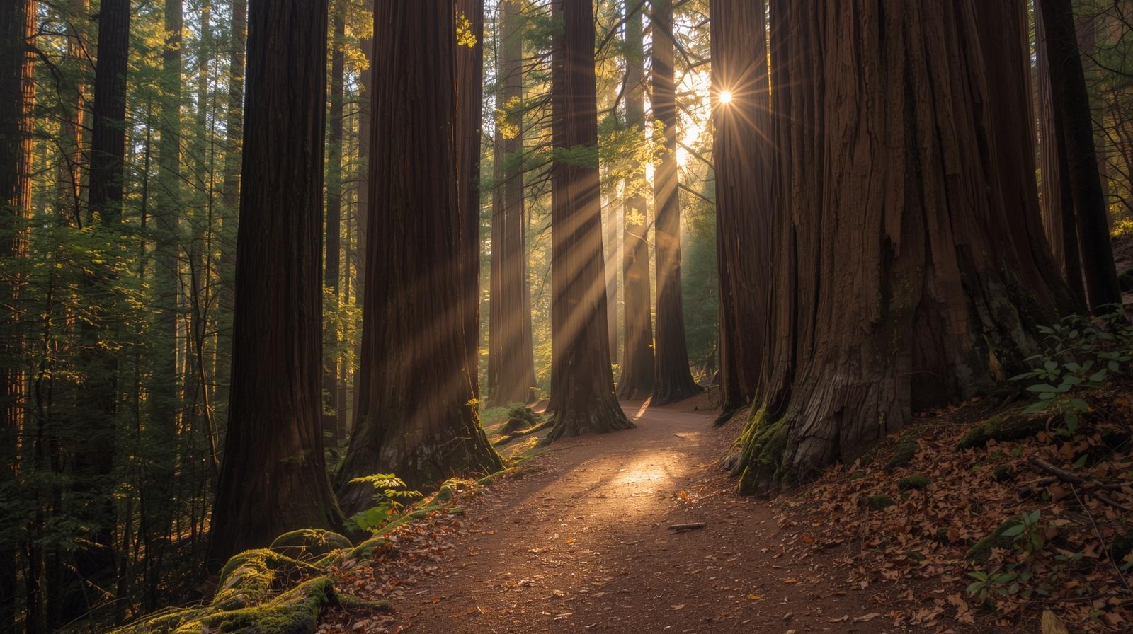 Shaded redwood trail in Bothe Napa Valley State Park near Calistoga, representing quiet hiking and mindful travel in Napa Valley.
