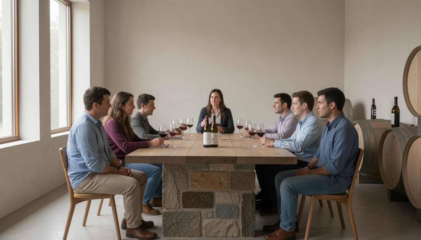 Private seated winery tasting in Napa Valley focused on calm storytelling and refined hospitality rather than spectacle.