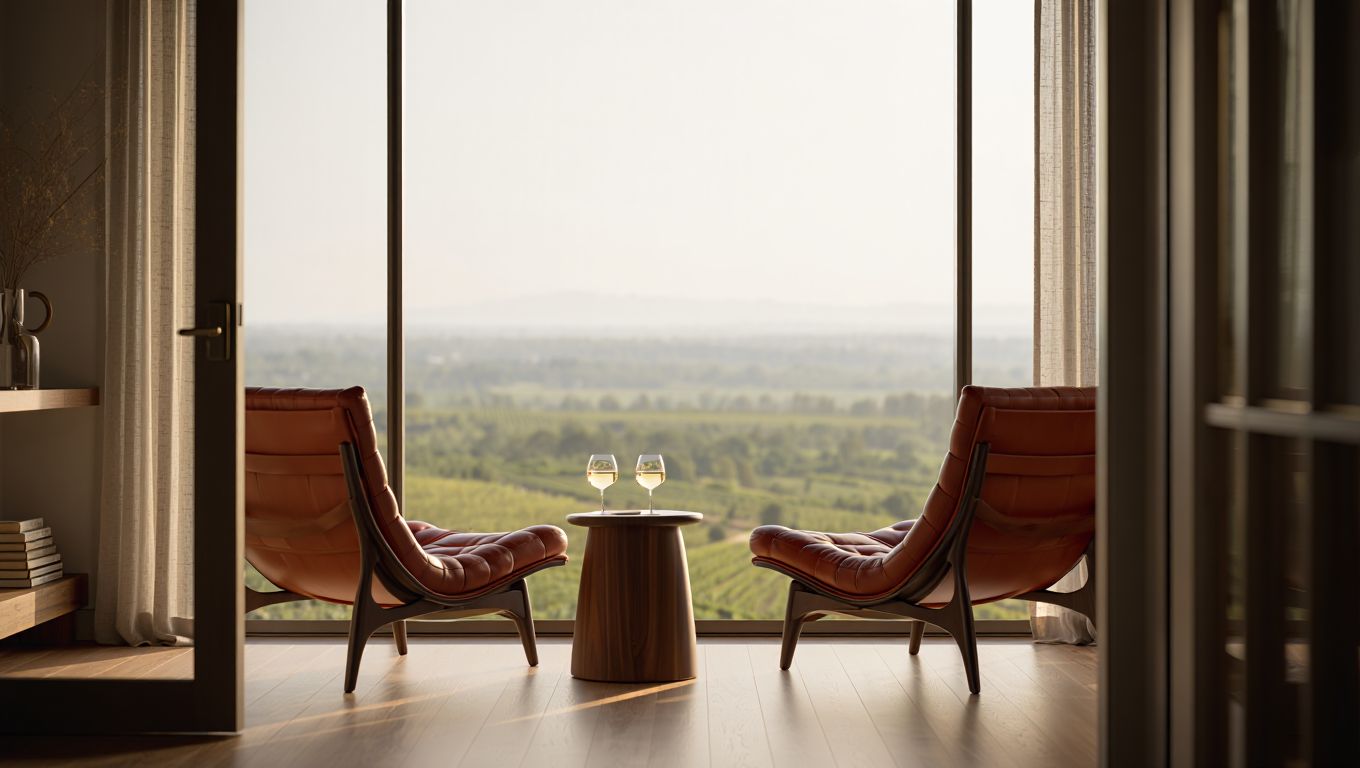 Seated private winery tasting in Napa Valley library room, designed for executives seeking discretion, focus, and quiet hospitality.