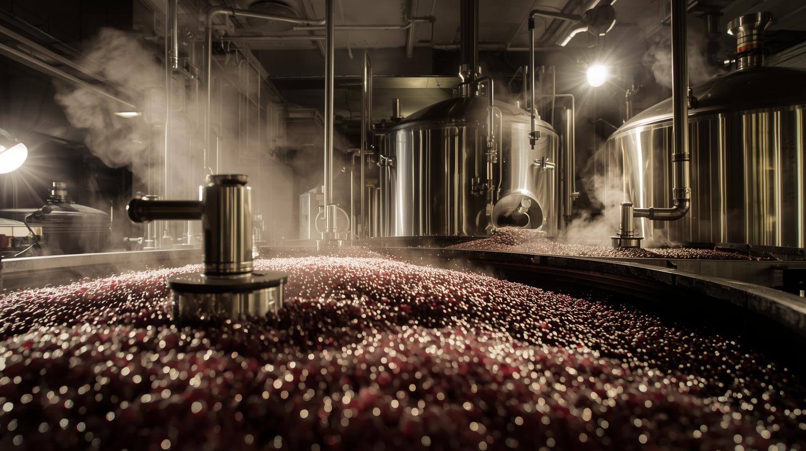 Stainless steel fermentation tanks actively fermenting wine during harvest season in Oakville Napa Valley, showing the science of fermentation Napa style.
