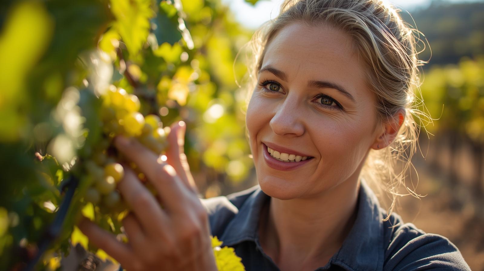 Vineyard crew leader inspecting Cabernet Sauvignon grapes in Oakville Napa Valley during harvest, highlighting the skilled labor behind Napa wine production.