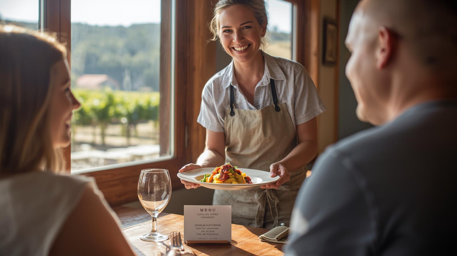 Farm-to-table meal served in St. Helena Napa Valley with locally sourced ingredients from nearby ranches and vineyards, representing transparent food supply chains.